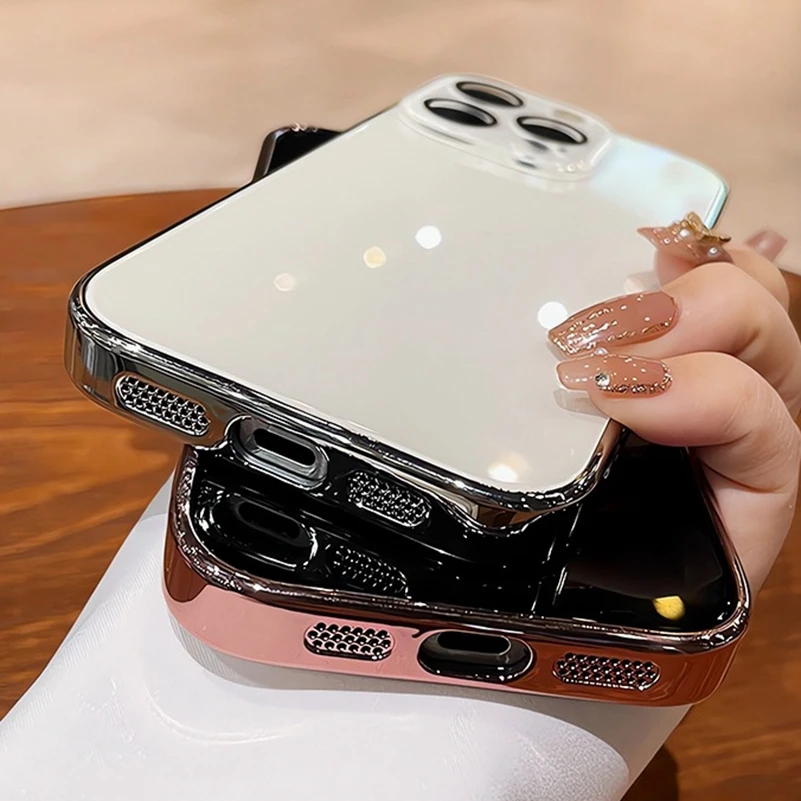 Shockproof Glass Plating Armor Case with Camera Protector - Solid Color Design