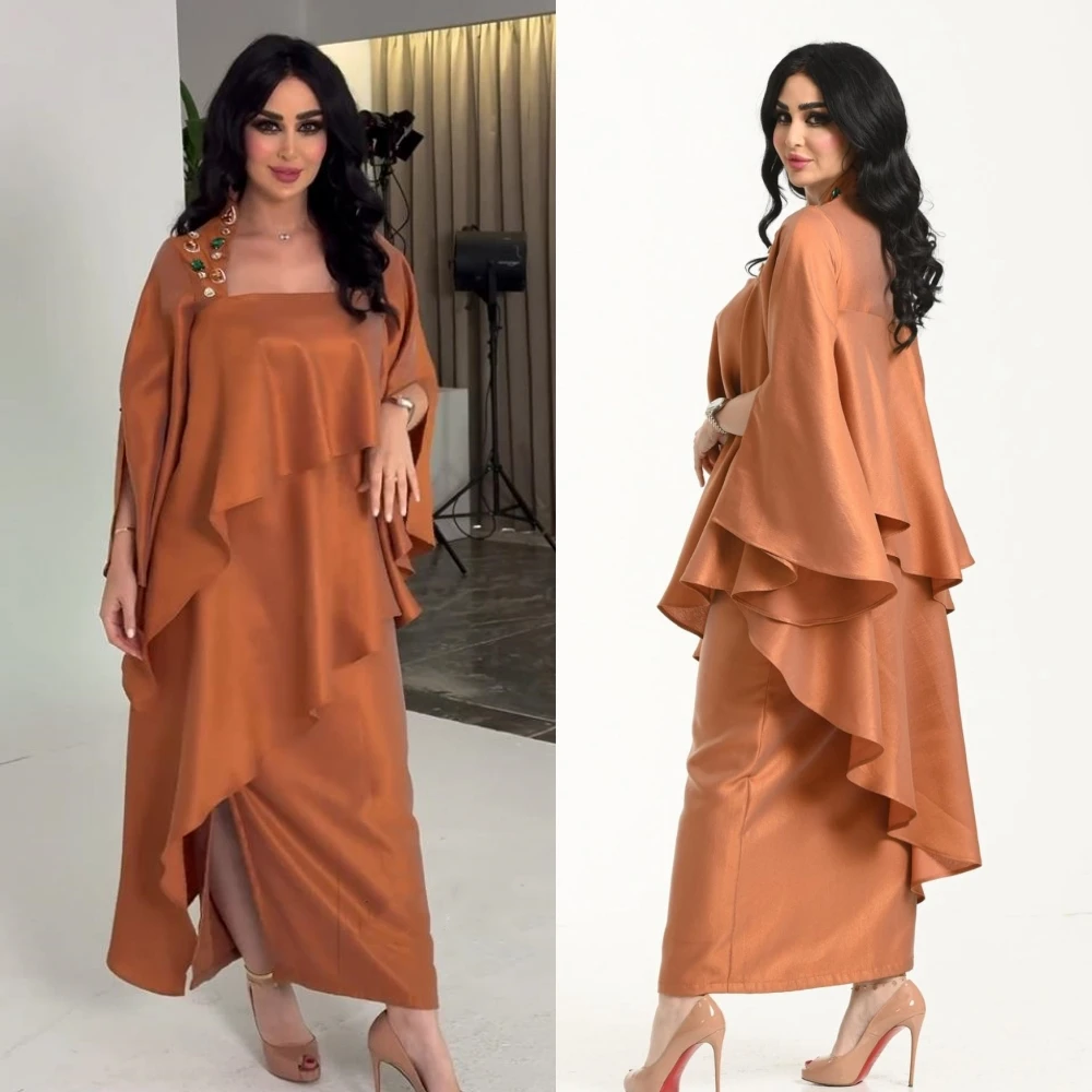 Prom Dress Saudi Arabia Satin Tiered Beading Homecoming A-line Square Neck Bespoke Occasion Gown Midi Dresses