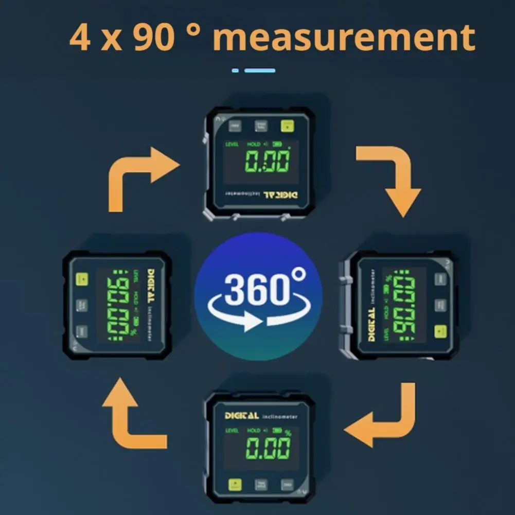 포켓 디지털 각도기 경사계 360도 측정 듀얼 고품질 민간용 등급 자석 전자 수평계