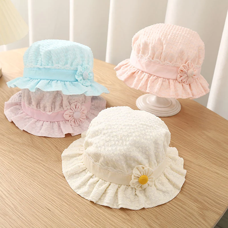 

Infant Girls Fisherman Hat Cute Flower Wide Brim Sun Protection Bucket Caps Summer Outdoor Sunscreen Princess Basin Hats