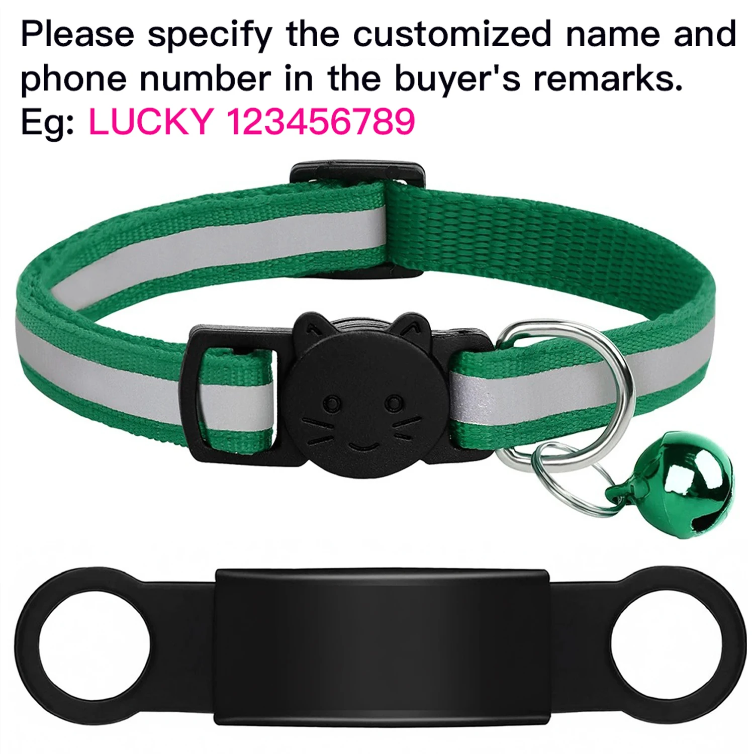 Personalized Reflective Pet Collar with Engraved ID Nameplate and Bell