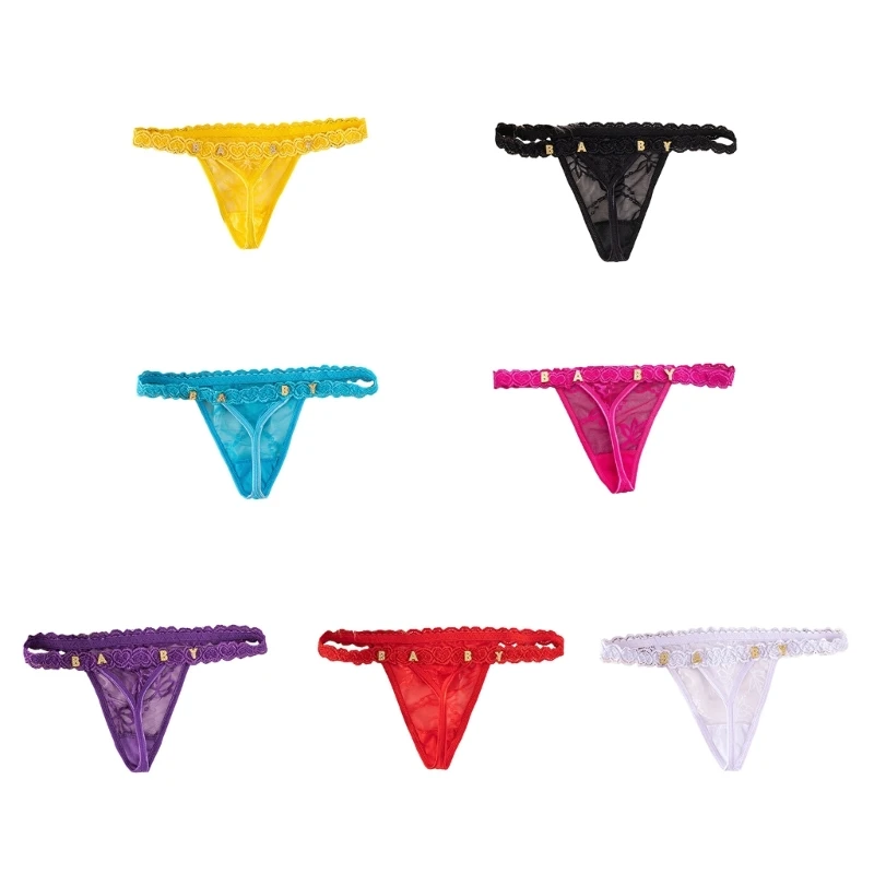 Women Sexy Sweet Heart Lace Panties Thong Low Rise Rhinestone Letter G-String Briefs T-Back See Through Panty Underwear DropShip okkdey sexy solid incognito women s t back letters t shaped panties low rise viscose fiber
