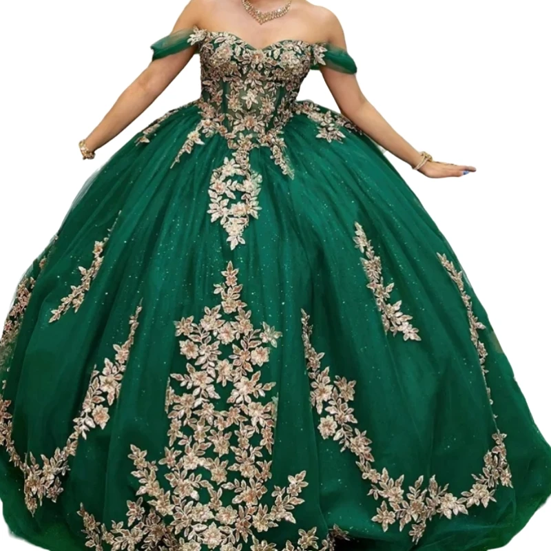 Saudi Arabic Green Sweet 16 14 Year Girl Prom Dresses Sweetheart Lace Applique Party Gown vestidos de 15 a&ntilde;os quincea&ntilde;eras