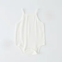 Suspenders Bodysuits Summer Baby Vest Thin Newborn Pure Cotton Baby Unisex Square Collar Fashion Solid Color Sleeveless Rompers 5