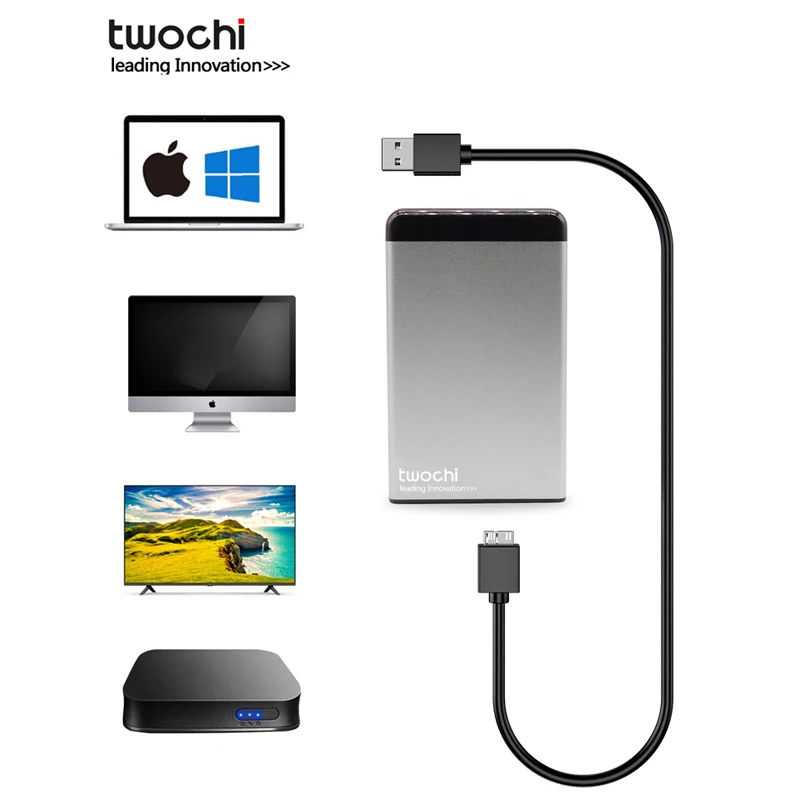 TWOCHI\'\'2TB 1 테라바이트 슈퍼 외장형 하드 디스크 USB3.0 HDD 스토리지 (PC, Mac,Tablet, Xbox, PS4,TV 용): 무료 디자인을위한 로고 추가