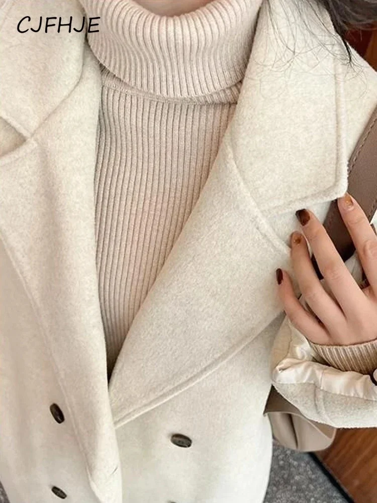 CJFHJE Fashionable Boutique Coat Women's Autumn Winter New Korean Version Loose Fitting Mid Length Thickened Warm Overcoatcoat