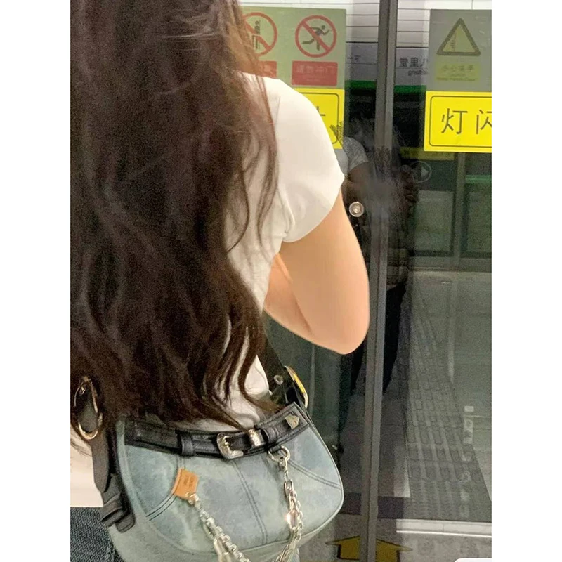 Richme Retro Women Bag 2023 Trend Denim Moto Style Chains E Girl Underarm Shoulder Bags Crossbody Bolsas Femininas Shoppers