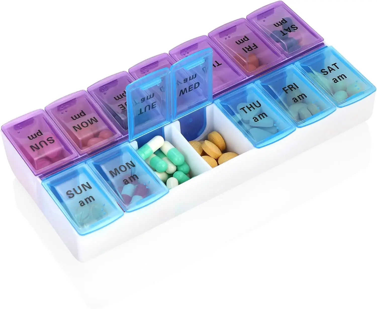 Premium Weekly Twice-Daily Pill Organizer - Easy Open, BPA-Free Travel Case for Vitamins and Medications