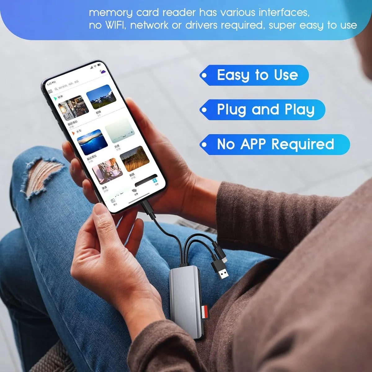 All in One Memory Card Reader CF/SD/TF/Micro SD/M2/MS Card Reader Adapter With USB/USB C/Lightning 3Ports Plug and Play