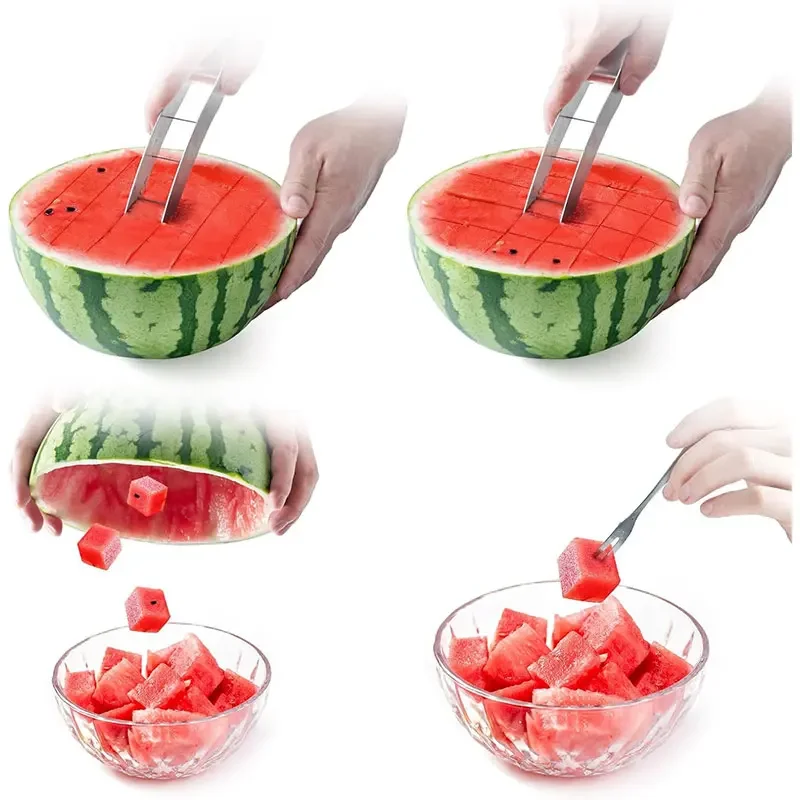 Watermelon Slicer Stainless Steel Cube Cutter Safe Fruit Knife for Kitchen