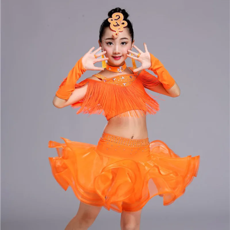 tassel ballroom dancing dresses skirt kids fringe children professional latin dance dress for girls salsa cha cha samba tango dance dress dance skirt
