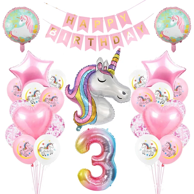 Decoración de Globos de cumpleaños para niñas, Globos de números de  unicornio arcoíris, decoración de fiesta de primer cumpleaños, 1, 2, 3, 4, 5  años, 28 piezas - AliExpress