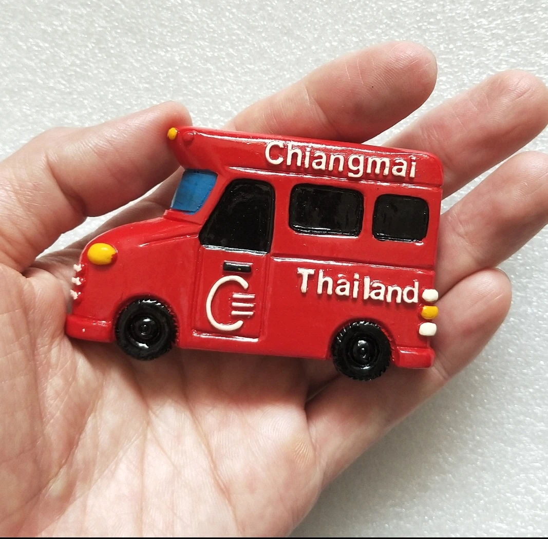 Chiang Mai, Red Truck, Songthaews, Thailand Tourist Travel Souvenir 3d Resin Refrigerator Fridge