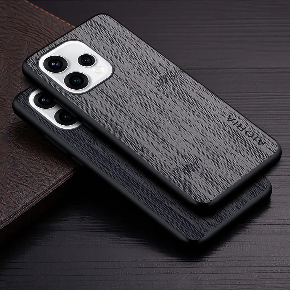 Wood Grain PU Leather Phone Case - Premium Cover