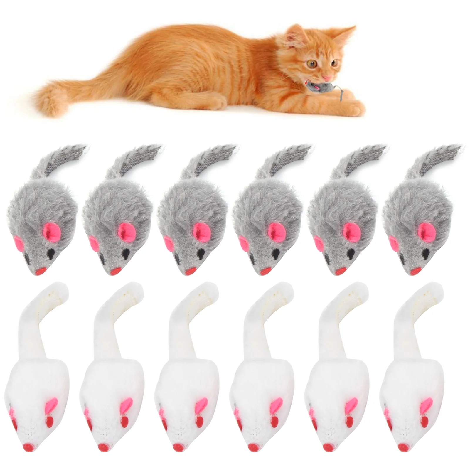 

12 шт. пушистая плюшевая игрушка для кошек, мягкая однотонная Интерактивная мышь, игрушки для забавных котят, домашних животных, кошек, играющих в тренировочную игру с царапинами