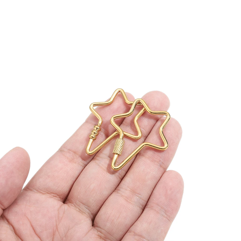 4 Stück Edelstahl Gold Herz Schraubverschluss Ovaler Stern Karabiner Verbinder Schnalle Großpackung für DIY Halskette Schlüsselanhänger Material – Detail 4