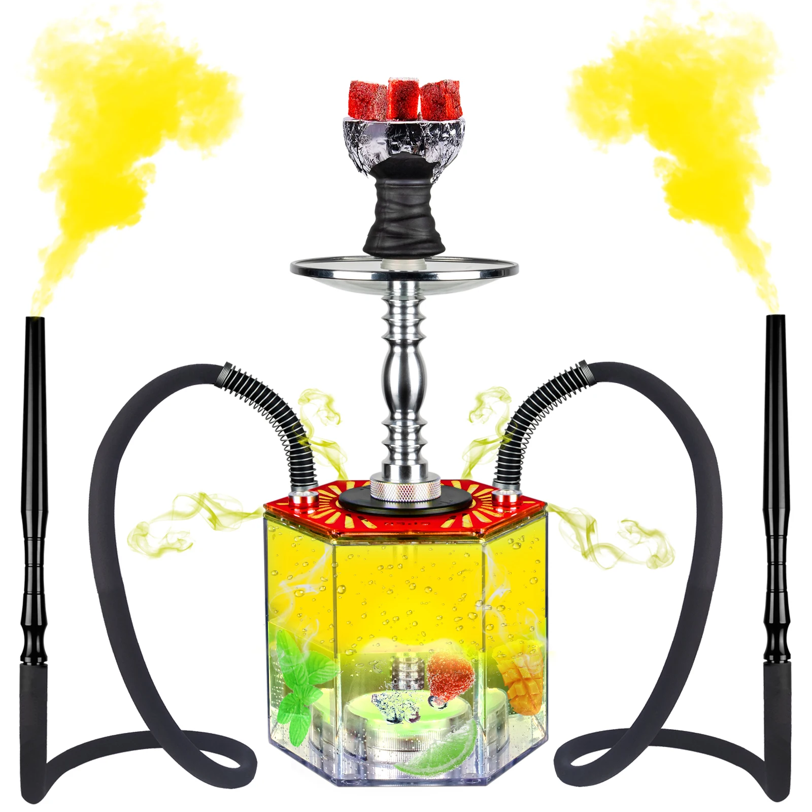 

Hookah Set Hookahs 2 Hose Hookah Shisha with Everything Modern【QiQiCi】 Hexagon Plus Acrylic Premium Shisha Free Shipping To Us