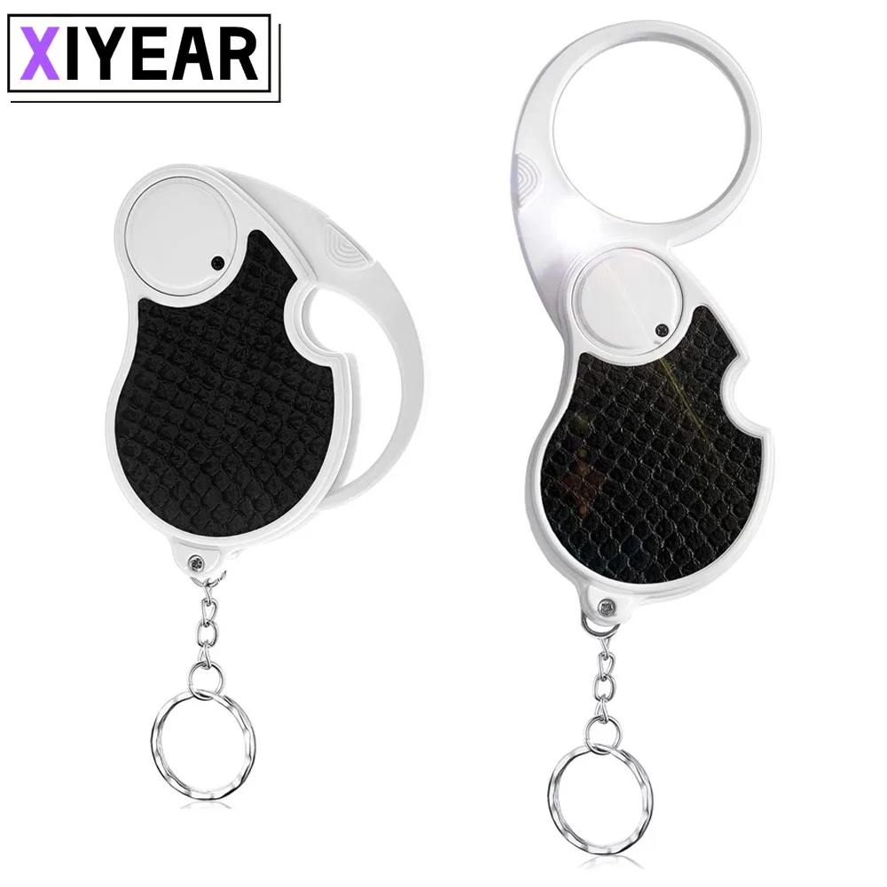 Foldable magnifying glass 5x LED lamp handle lighting hand-held reading magnifying glass with key chain non-slip rubber housing