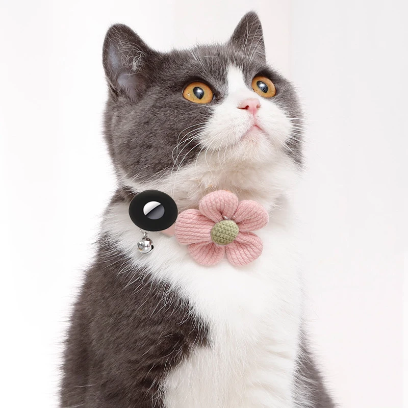 

Cute Sunflower Airtag Pet Collar Anti-lost Adjustable Cat Collar With Bell Polyester Dog Collar Necklace With Apple AirTag Case