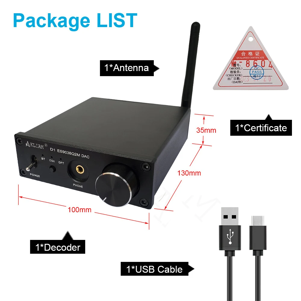 AkLIAM D1 ES9038Q2M DAC APTX-HD LDAC Aptx-Adaptive QCC3084 Bluetooth 5.4 DAC HIFI Sound Decoder