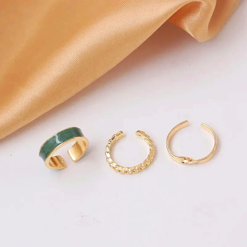 3pcs/set Rings Set for Women Adjustale Rings Set bague femme anillos para hombre Gold Color Twisted Design Jewelry