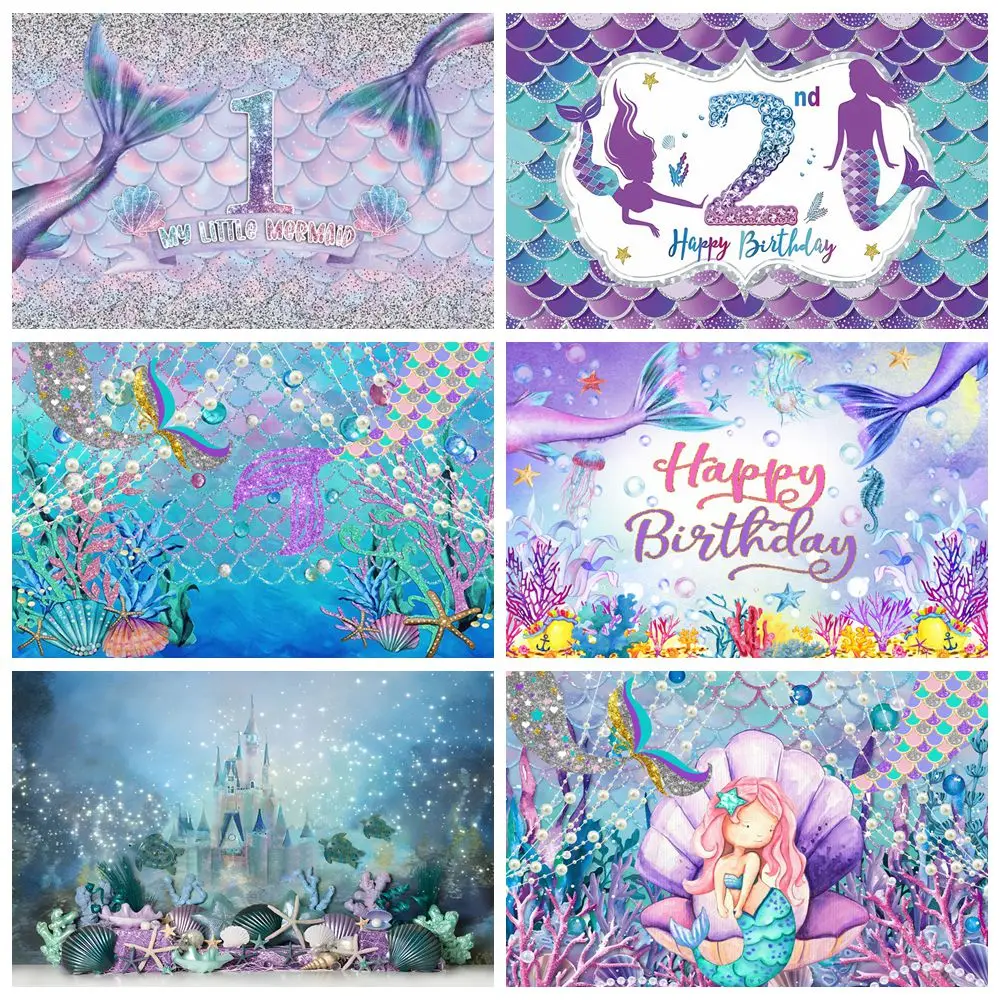 Fondo de fiesta de cumpleaños de sirena para niñas, accesorios de  fotografía, decoración de fondo, cola, escamas del mar, Concha, Princesa,  Baby Shower - AliExpress, image size:1000x1000