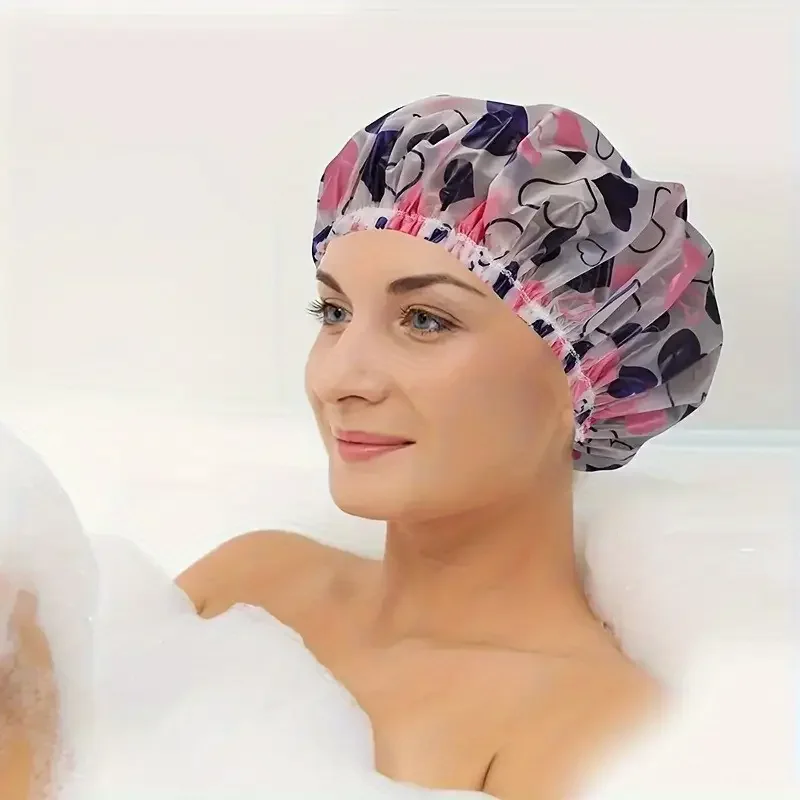Deluxe Women's Waterproof Shower Cap with Elastic Band - Long Hair Protector and Spa Gift