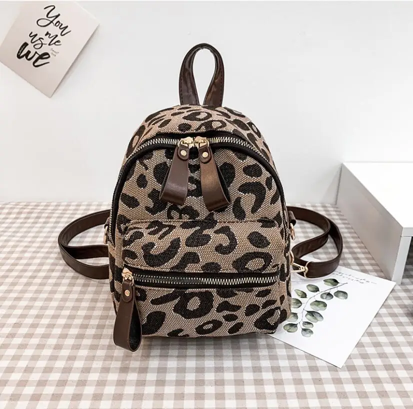 Mochila de viagem padrão leopardo para mulheres,