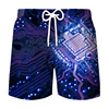 Circuit Board Graphic Shorts Pants Men Summer Hawaii Beach Shorts 3D Printing Electronic Chip Cool Swimsuit Gym Surf Swim Trunks 3