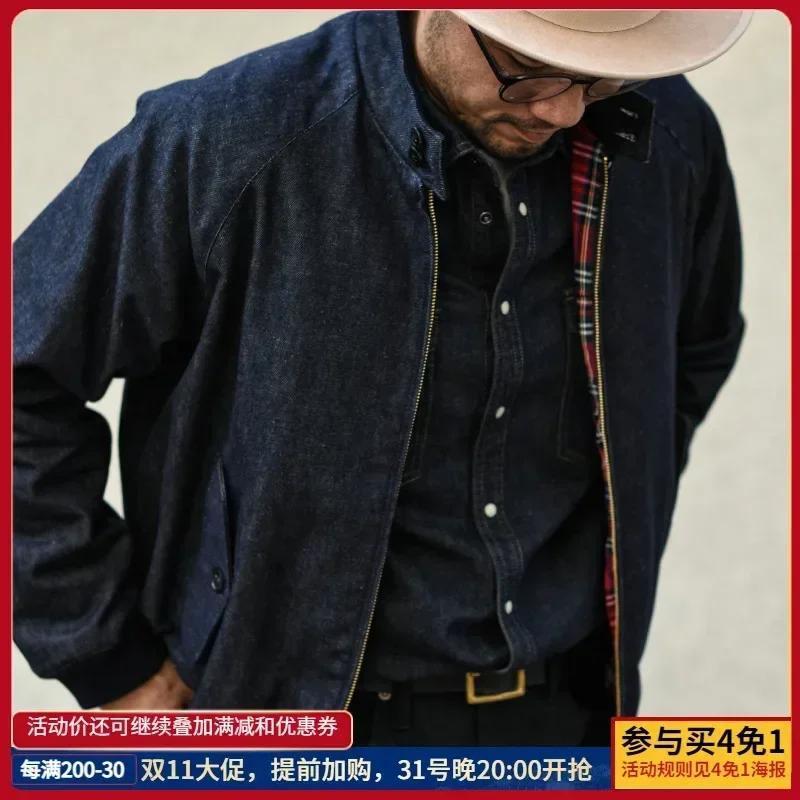 Sauce Zhan  Mens Jacket vintage golf Jacket Denim Jacket for Man Classical Gentleman Work Coats Indigo Regulat Fit 2