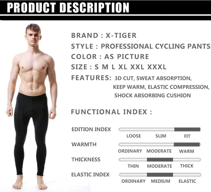 X-TIGER Mann Fahrrad hose Winter Thermo Mountainbike Hose Fahrrad Strumpfhose Coolmax 5d Gel Pad halten warme Hose – Detail 2