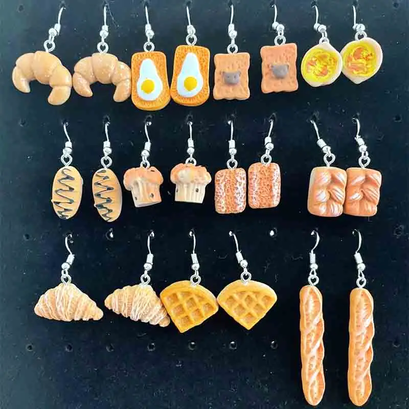 

Earrings For Women Girl Geometric Cute Re-ment With Bread Cake Cookies Series Design Female Ear Hooks Danglers Jewelry Kids Gift