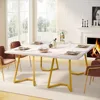 Gold Dining Dinner Table: 55 Inches Modern White Dining Room Table with Golden Legs, Faux Marble Small Kitchen Table 5