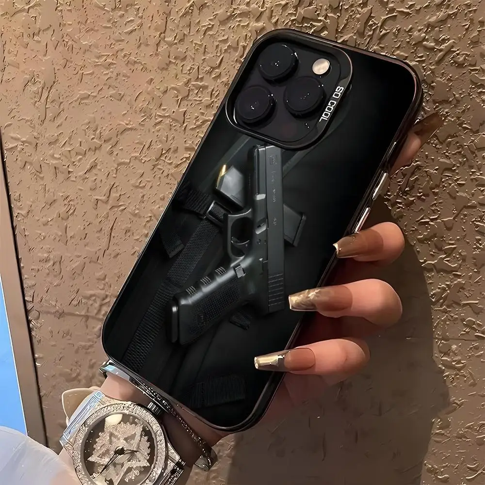 Glock Handgun Design Phone Case - Black & Silver Hard Shell Cover