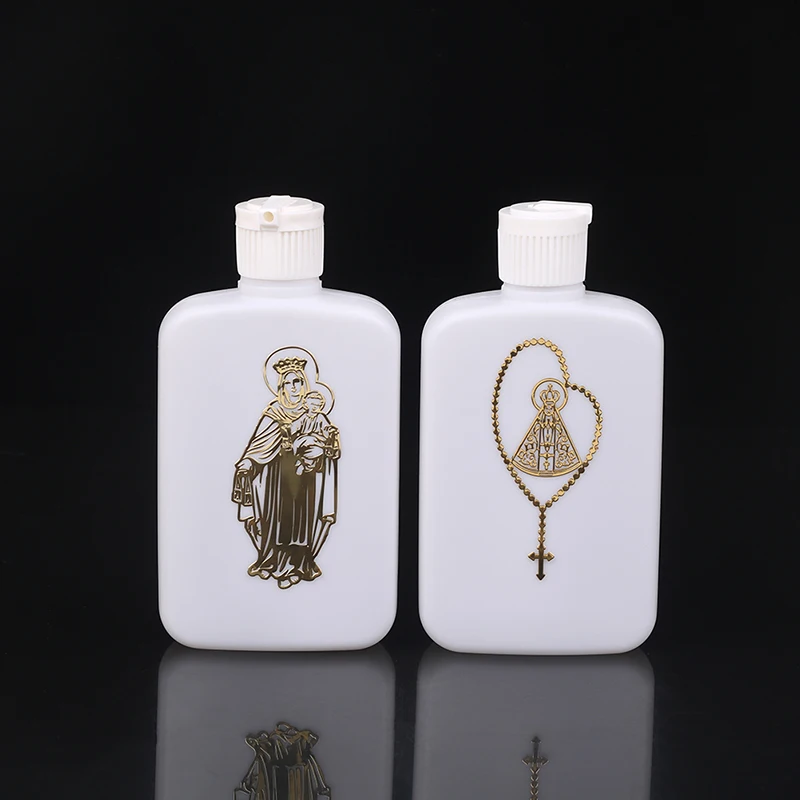 100ml holy water bottle Holy Water Bottles with Screw Lid Plastic Holy Water Container Empty Containers with Gold Cross