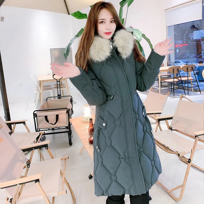 

Winter Long Hooded Down Jacket Women's Fashion Thickened Cotton Jacket South Korea Slim Pike Cotton Jacket Elegant Coat Women