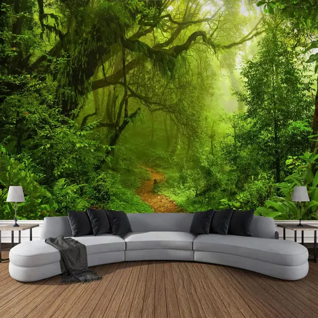 Belle forêt naturelle imprimée grande tapisserie murale pas cher Hippie tenture murale bohème tapisseries murales Mandala mur Art décor 5