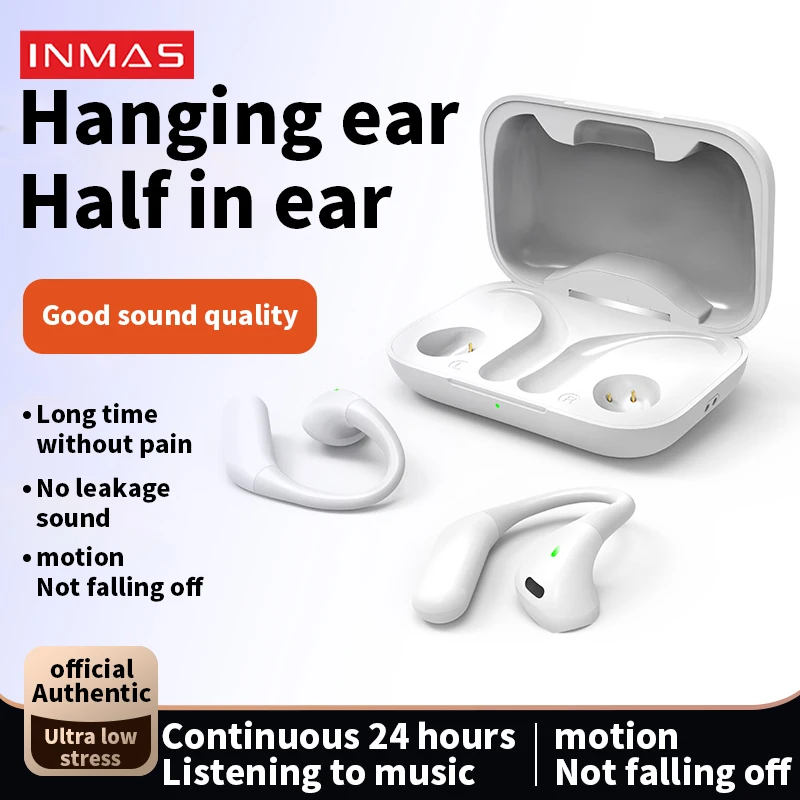 

INMAS Air 6 Open Ear Headphone Bone Conduction Bluetooth5.3 Earphone Ear Hook Sport Running Headset Built-in Mic Earbuds