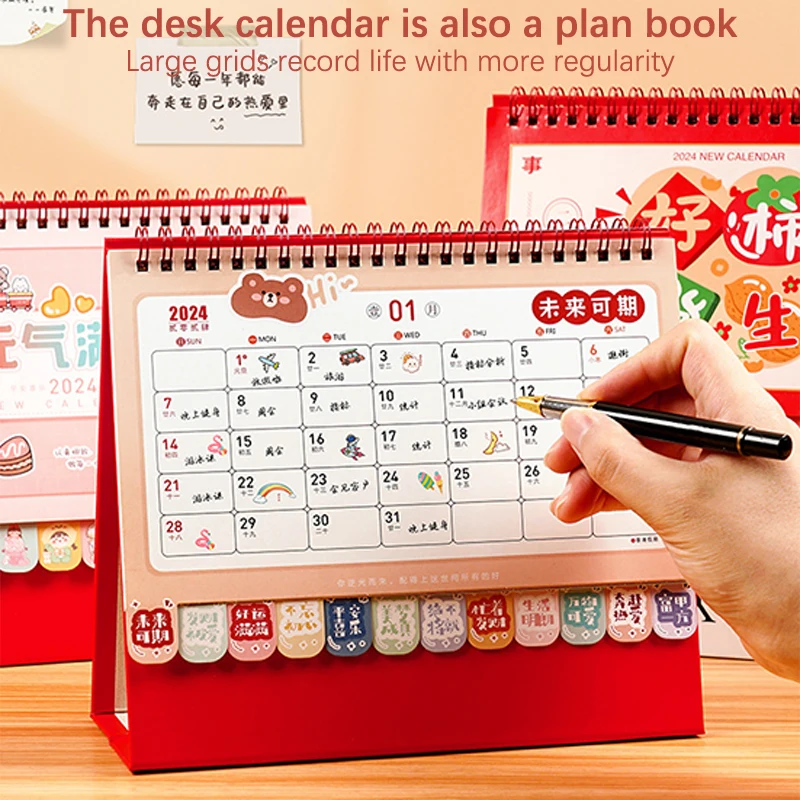 

2024 New Calendar Cartoon Cute Calendar Desktop Planner Notepad Coil Calendar Book Stationery Office School Supplies