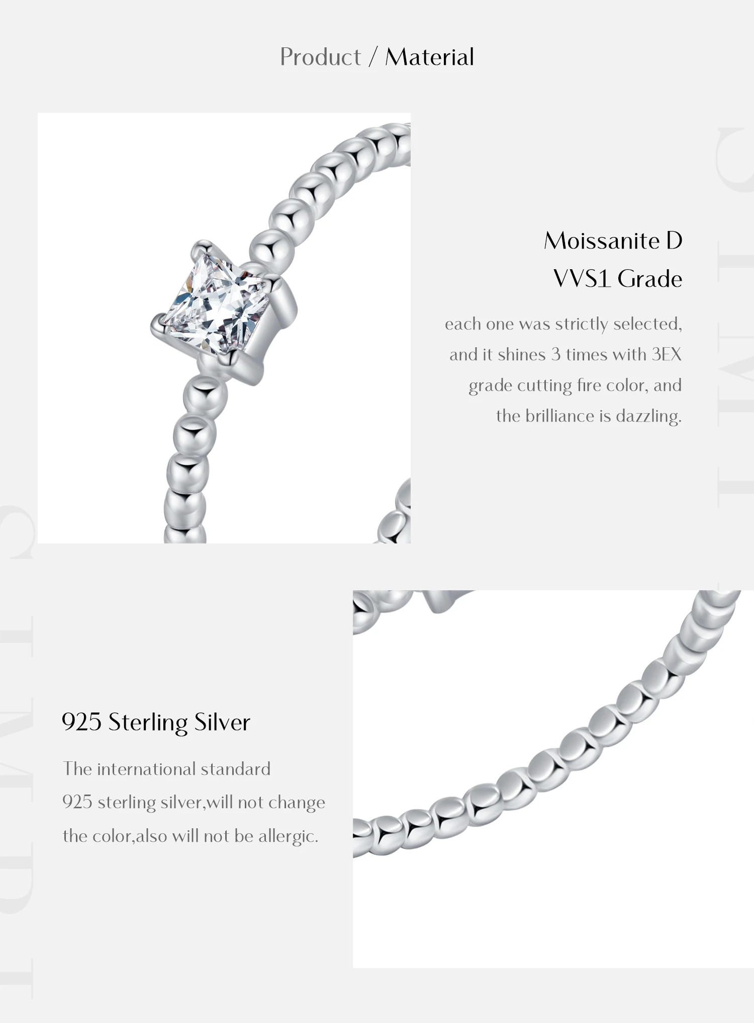 MODIAN D Color Square Princess Cut Moissanite Engagement Rings For Women 925 Sterling Silver Simple Beads Lab Diamond Jewelry