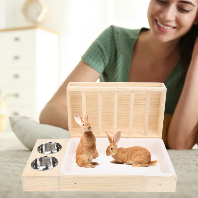 Rabbit Food Acsist Rabbit Hay Feeder With Cat Litter Tray Wooden