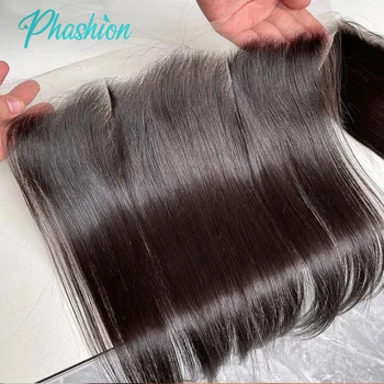Phashion Ear to Ear 13X4 Lace Frontal Straight 4x4 5X5 Closure Only Body Wave Pre Plucked Swiss Transparent 100% Remy Human Hair 1