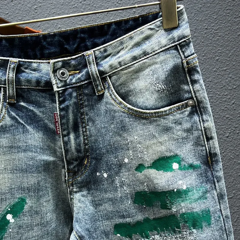 Men's Jeans Slim Fit Autumn Ripped Punk Denim Pants Shorts men jeans ripped jeans ripped patchwork jeans