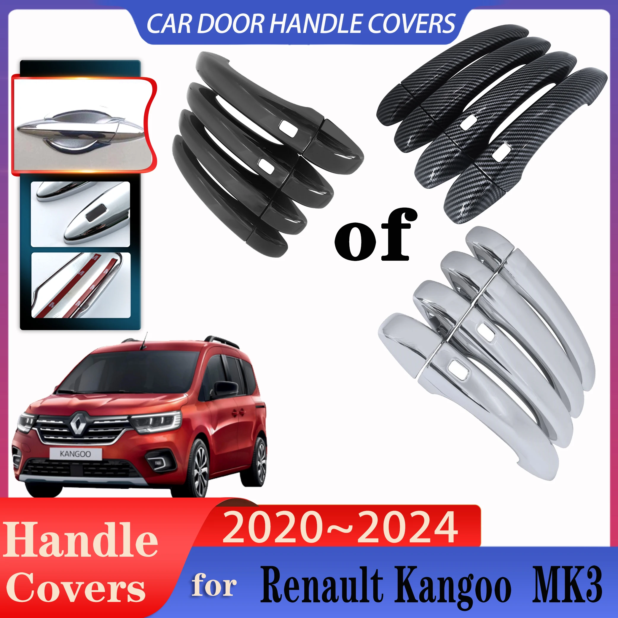 

For Renault Kangoo MK3 3 2020~2024 Car Door Handle Covers Exterior Scratch Protective Decor Rustproof Car Decorate Accessories