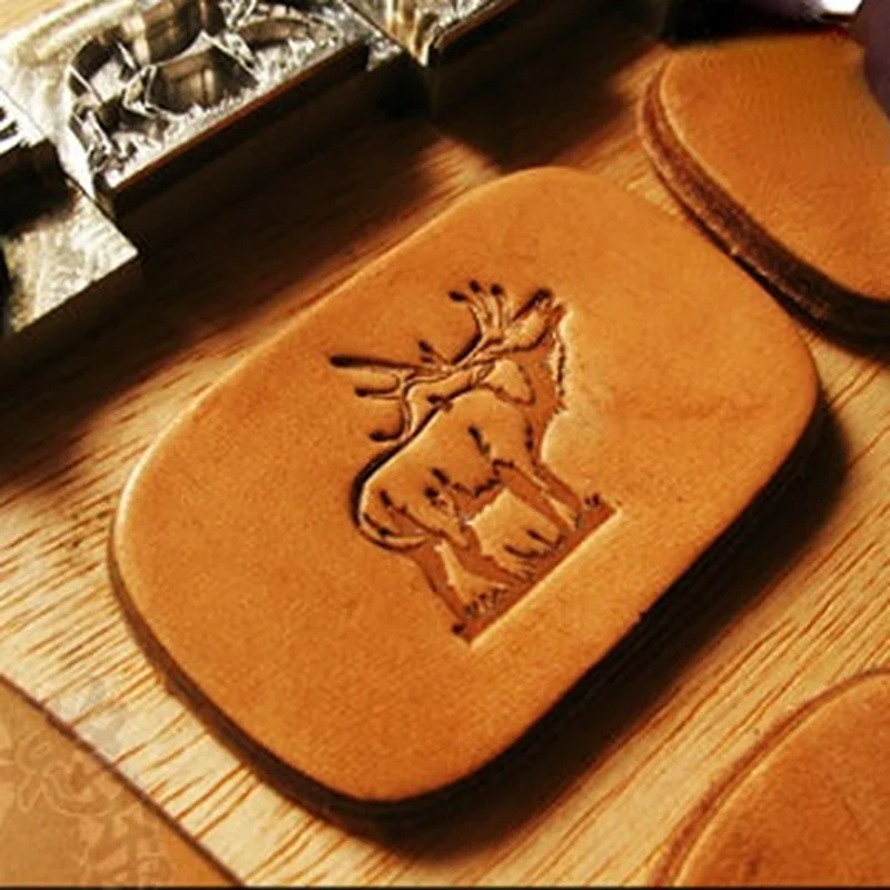 5pcs moose Leather Stamps Aluminum Embossing Stamping Mold Sika Patterns DIY Leathercraft Branding Keychain Carving Press