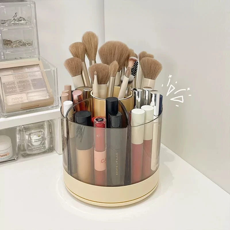 360° Rotating Pencil Organizer Large Capacity Round Desktop Storage Holder with 6 Compartments Cosmetic Brush Organizer 6