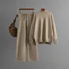Winter Thick Knitted 2 Piece Sets Women Half Turtleneck Knitwears Sweater Pullover Tops Conjuntos High Waist Sweatpants Outfit 3