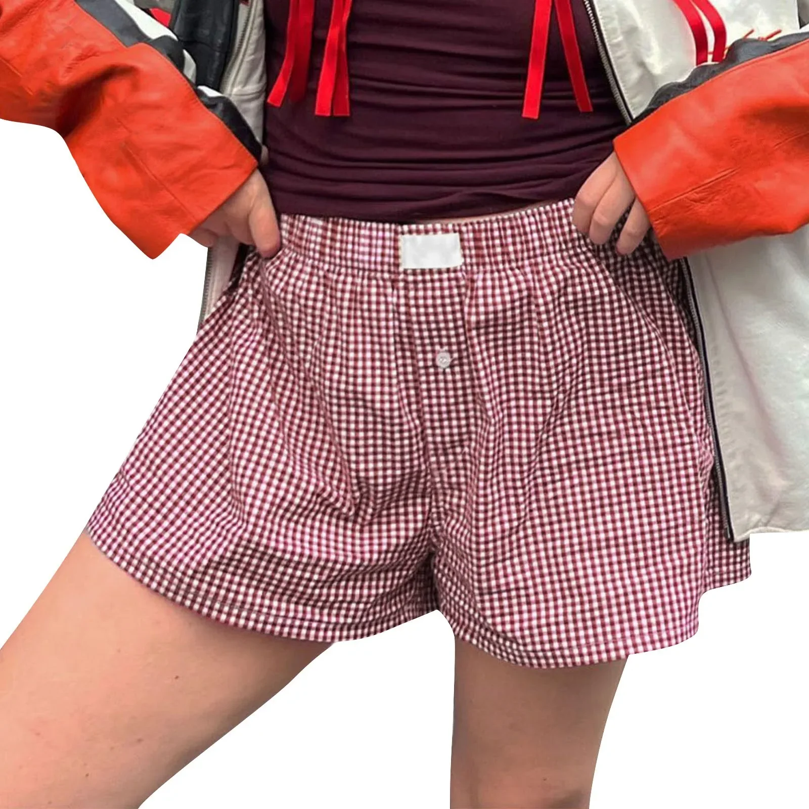 

Шорты женские клетчатые с эластичным поясом, модные трендовые однотонные повседневные, для пляжа и отдыха, домашние удобные, на лето