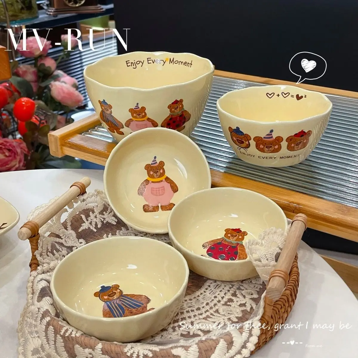 Korean Three Little Bear Cartoon Bowls - Cute Ceramic Tableware Set