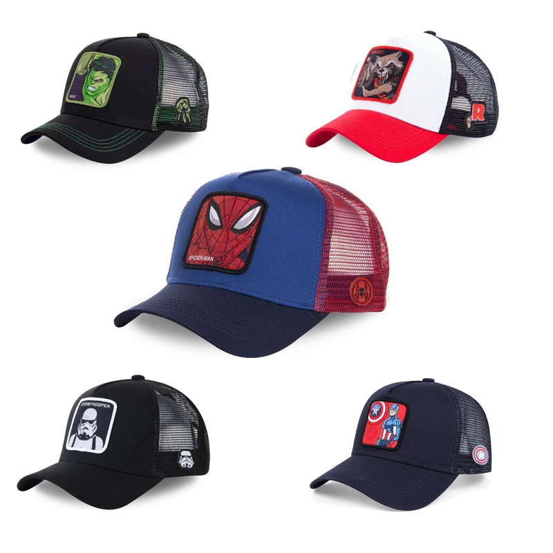 

Новая мультяшная сетчатая Кепка для мужчин и женщин бейсболка Мстители Человек-паук Халк Звездные войны модная нашивка Кепка-тракер